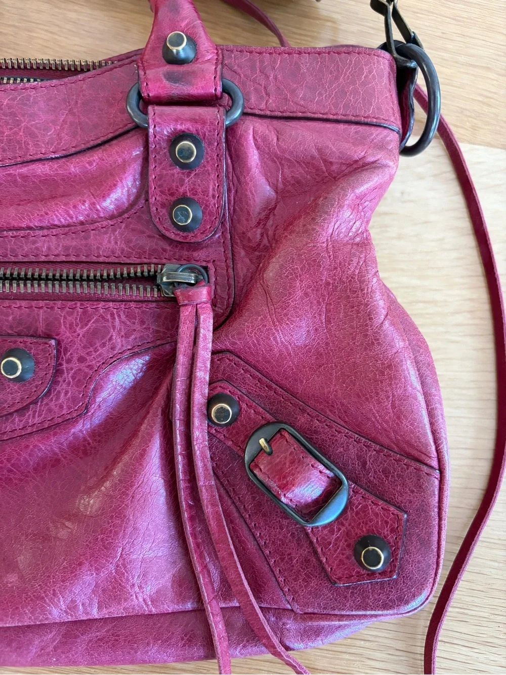 Balenciaga First Bag in Medium Burgundy/Wine color.